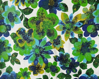 Blue Green Floral Rayon Fabric - 60s Mod Upholstery, 3-1/3 Yard  43.5" Wide, Psychedelic Green Upholstery