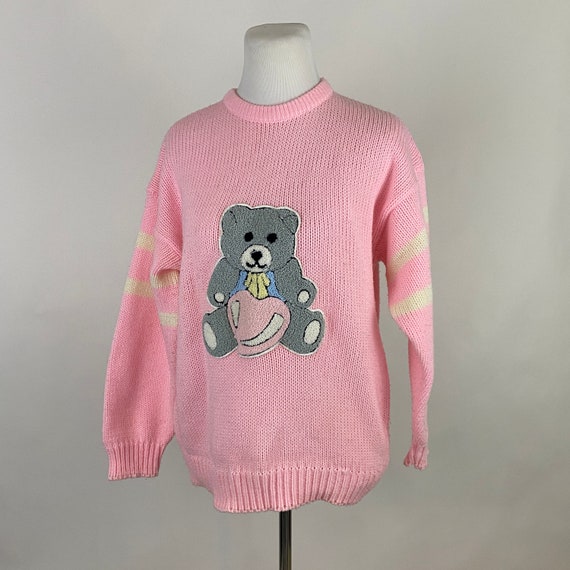 Novedad Teddy Bear Sweater Medio Rosa Gris Oso Rosa Corazon Rosa J. J. Fargo Manga larga Cuello redondo 90 s UGLY SWEATER Etsy Mexico