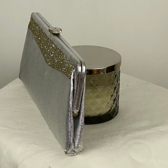 Silver Evening Bag Purse Clutch Silver Lame  Butt… - image 4