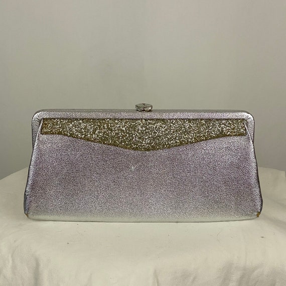 Silver Evening Bag Purse Clutch Silver Lame  Butt… - image 2