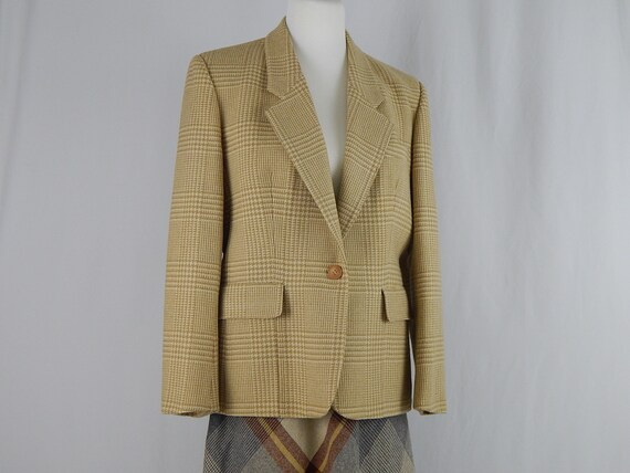 Tan Glen Plaid Blazer Medium 90's Power Women's Po