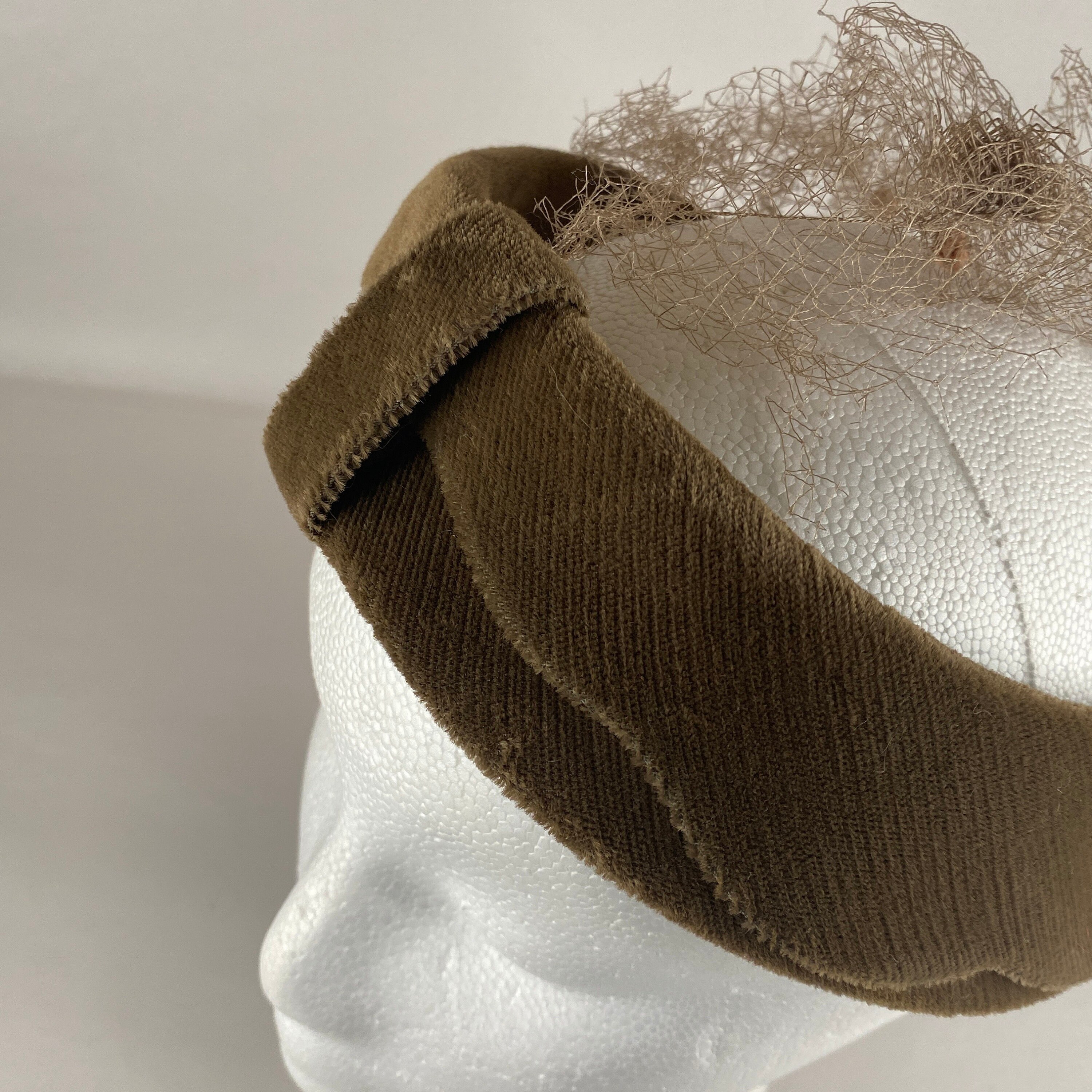 Vintage Brown Velvet Fascinator Hat Feather Accent Mesh Birdcage Veil Wedding Brown Fascinator With Veil - Etsy main image 2