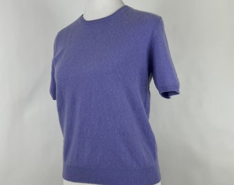 Purple Periwinkle Short Sleeve Sweater Small Fine Knit Light Weight Cashmere Short Sleeve Nineties 90's Neiman Marcus