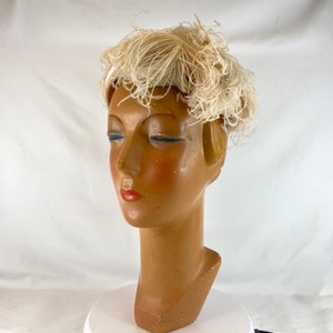 Champagne Pink Ostrich Feather Crown Headband Wedding Sixties Formal Garden Party Cream Beige Glitter Velvet Trim