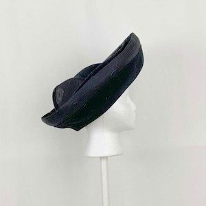 Black Wool Sculpted Halo Hat Small Mr. John Moderne Cartwheel Hat Seventies Church Hat Kentucky Derby Formal