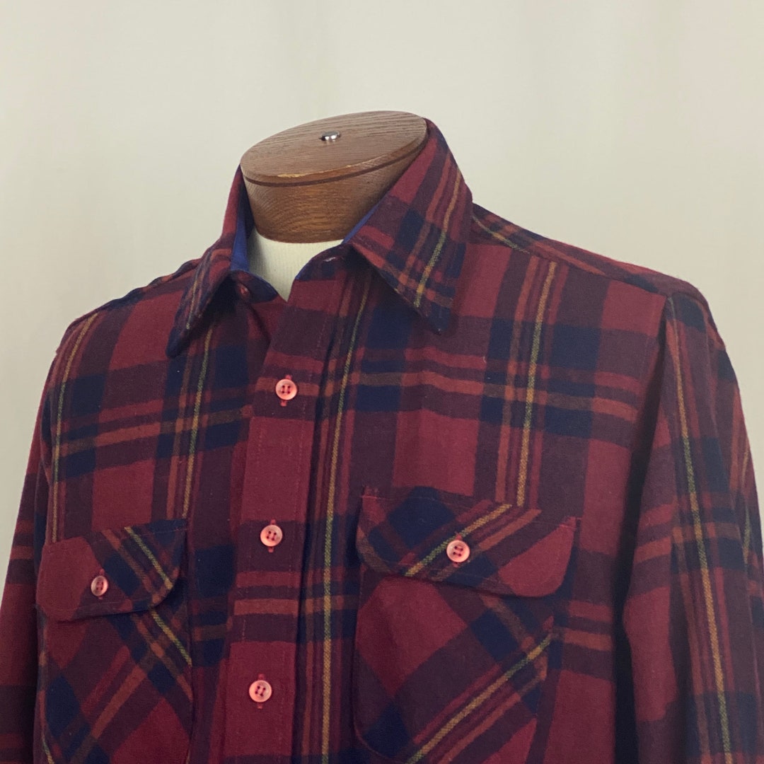 Red Plaid Flannel Shirt Large Men's Jacket Eighties - Etsy