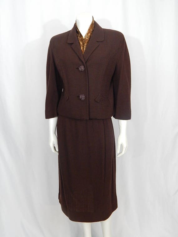 Brown Crepe Fifties Suit Small Women's 50's Fried… - image 2