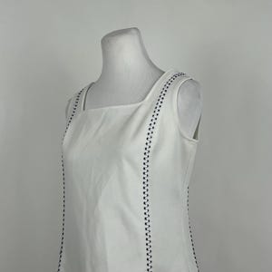 White Tennis Dress Small Mini Dress Athletic Mod 70&#39;s Sleeveless Black White Top Stitching Fit and Flare Square Neck Polyester Court 1