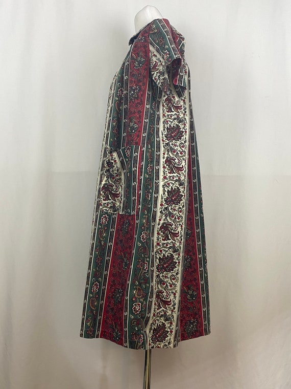 Red Paisley House Dress Small 80's Lounge Dress R… - image 5