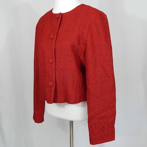 Red Black Plaid Blazer Medium Glenplaid Women&#39;s 12 Short Jacket 90&#39;s Preppy Wool Ireland Lord & Taylor Country Clothes Shop