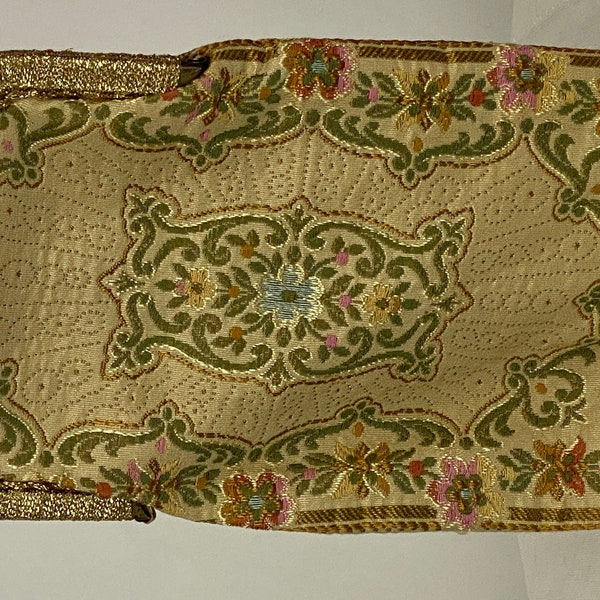 Gold Green Tapestry Purse Gold Chain Flowers Pink Blue Beige Mister Simon Ernest Made in Italy Boho