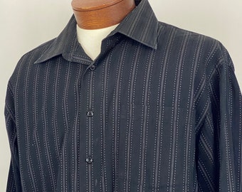 Black White Stripe Shirt XL Extra Large 90's Men's Wing Collar Dress Nineties Pronto Uomo