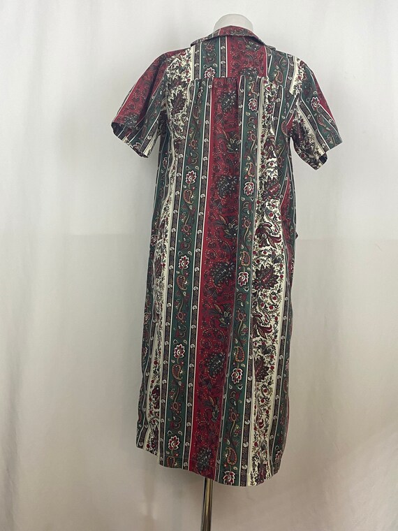 Red Paisley House Dress Small 80's Lounge Dress R… - image 6