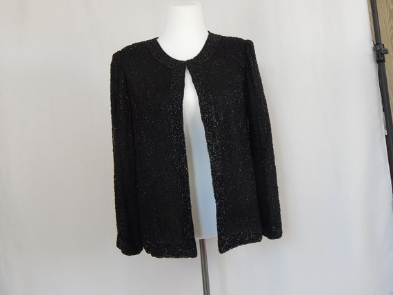 Black Formal Beaded Jacket Medium Long Sleeve Wom… - image 4