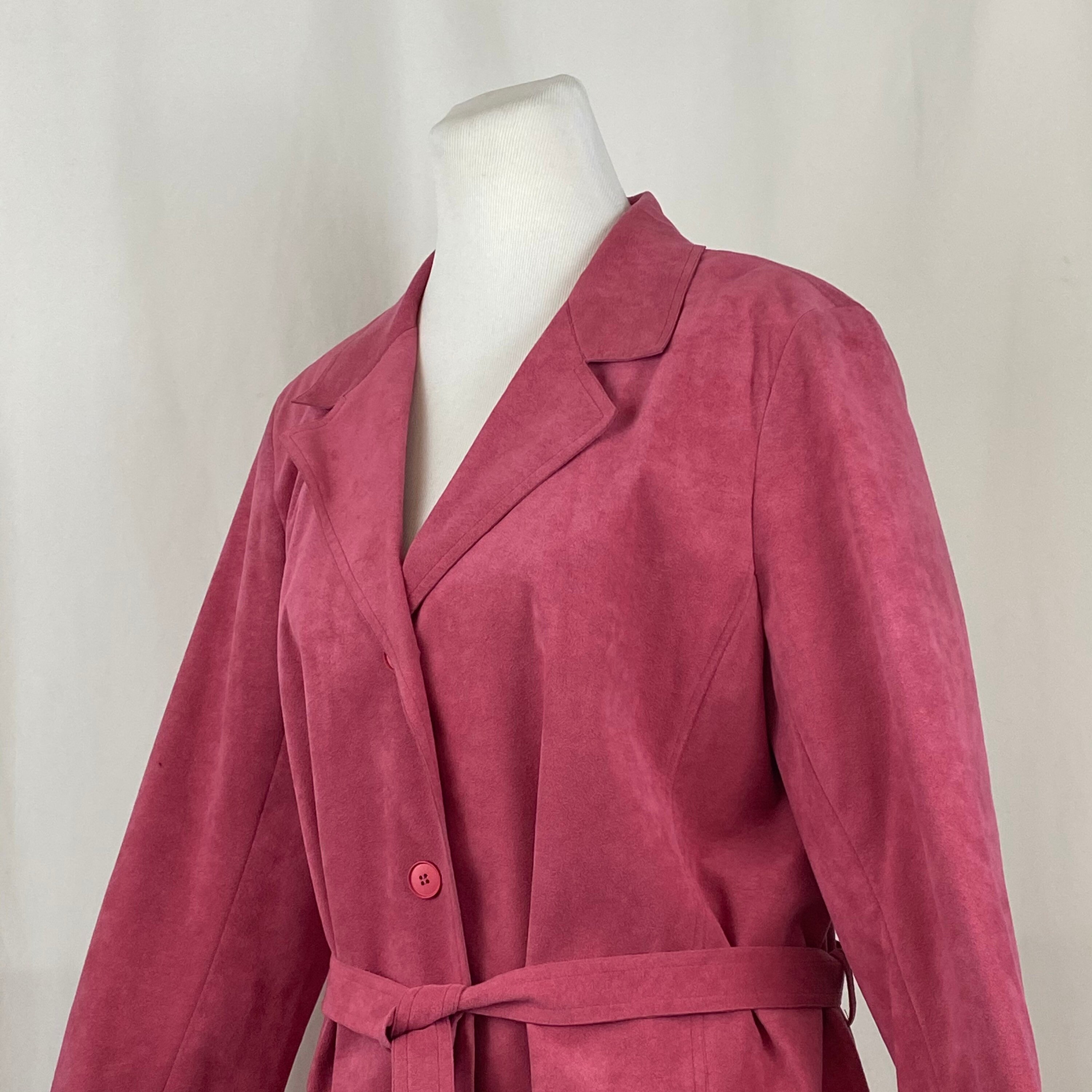Mauve Pink Ultrasuede Trench Coat XL Seventies Faux Suede Nat Kaplan Couture The Elegant Lady Harrisburg PA Belted Trench
