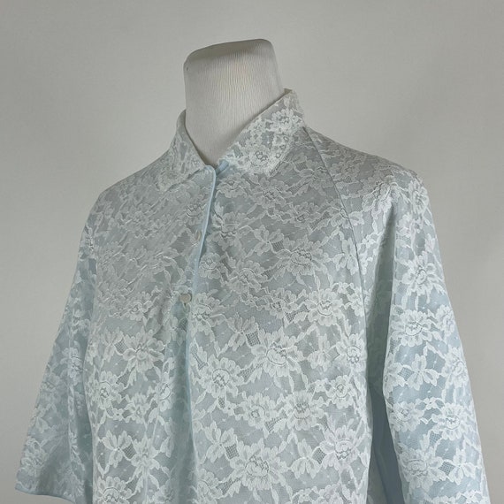 Blue Lace Bed Jacket Small 60's Vanity Fair White… - image 2