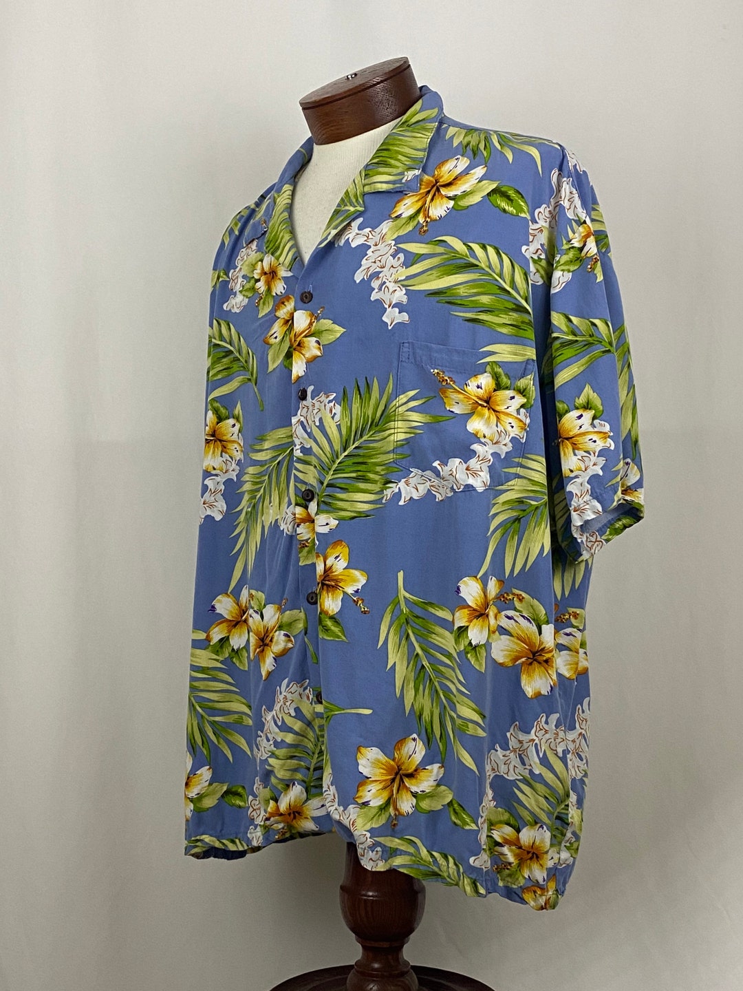 Blue Hawaiian Floral Print Shirt Two Palms Made in Hawaii - Etsy