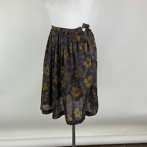 Brown Copper Sheer Boho Skirt XS Pleated Hippie Floral Sheer AS IS 50&#39;s Fifties Copper Orange Brown Silver 23 Waist