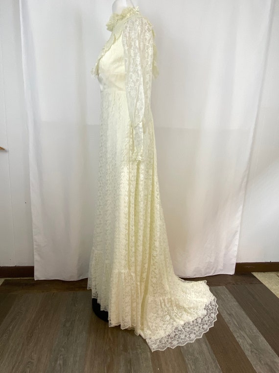 Lace Prairie Wedding Dress Small Sixties Long Sle… - image 7