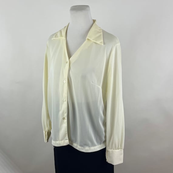 Off White Cream 70’s Collared Blouse XL Long Slee… - image 2