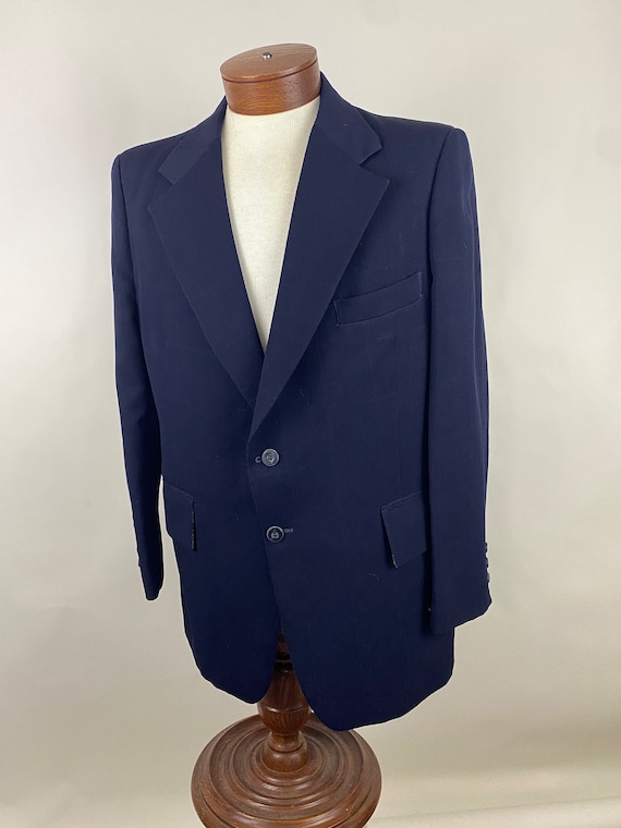 Navy Blue Suit 42R Large Sport Coat 70's 40 Waist 