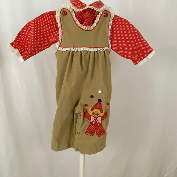 Clown Overalls 6 Months Red Polka Dot White Eyele… - image 1