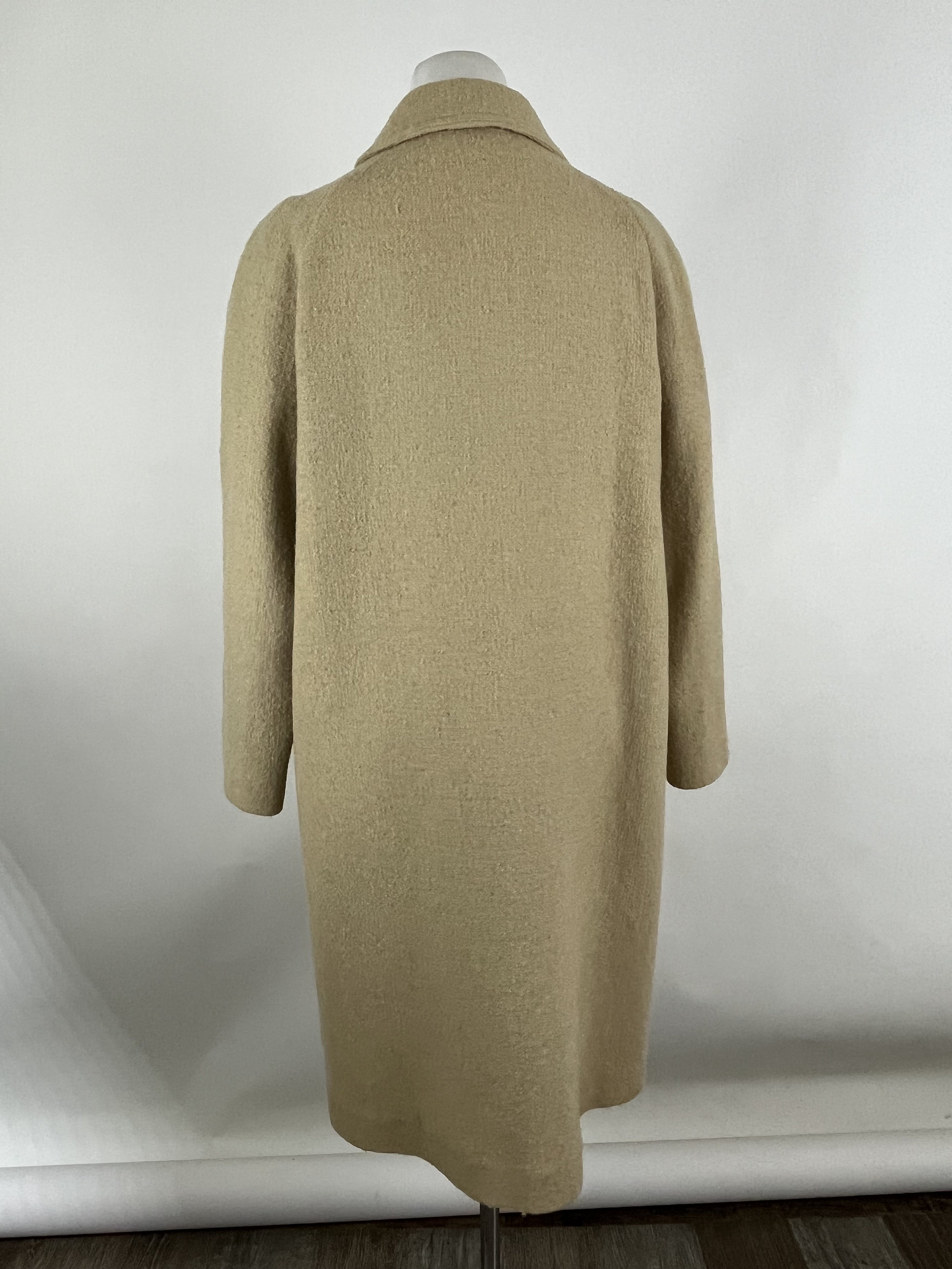 Tan Wool 70's Coat Medium Beige Buttons Mod Collared Winter