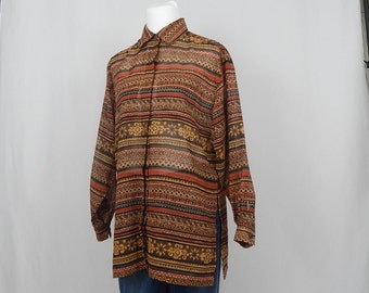 90s Geometric Blouse: Vintage Lizsport Boho Top, Petite Small
