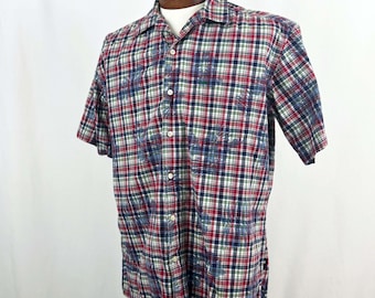 Camisa hawaiana a cuadros Tommy Hilfiger, manga corta Y2K para hombre (talla grande)