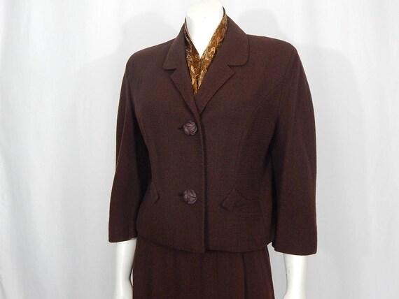 Brown Crepe Fifties Suit Small Women's 50's Fried… - image 1