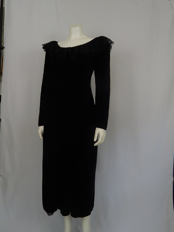 Black Velvet Prairie Dress Small Lace Dress 90's … - image 1