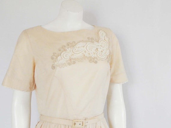 Cream Lace Fifties Dress Small Off White Short Sl… - image 6