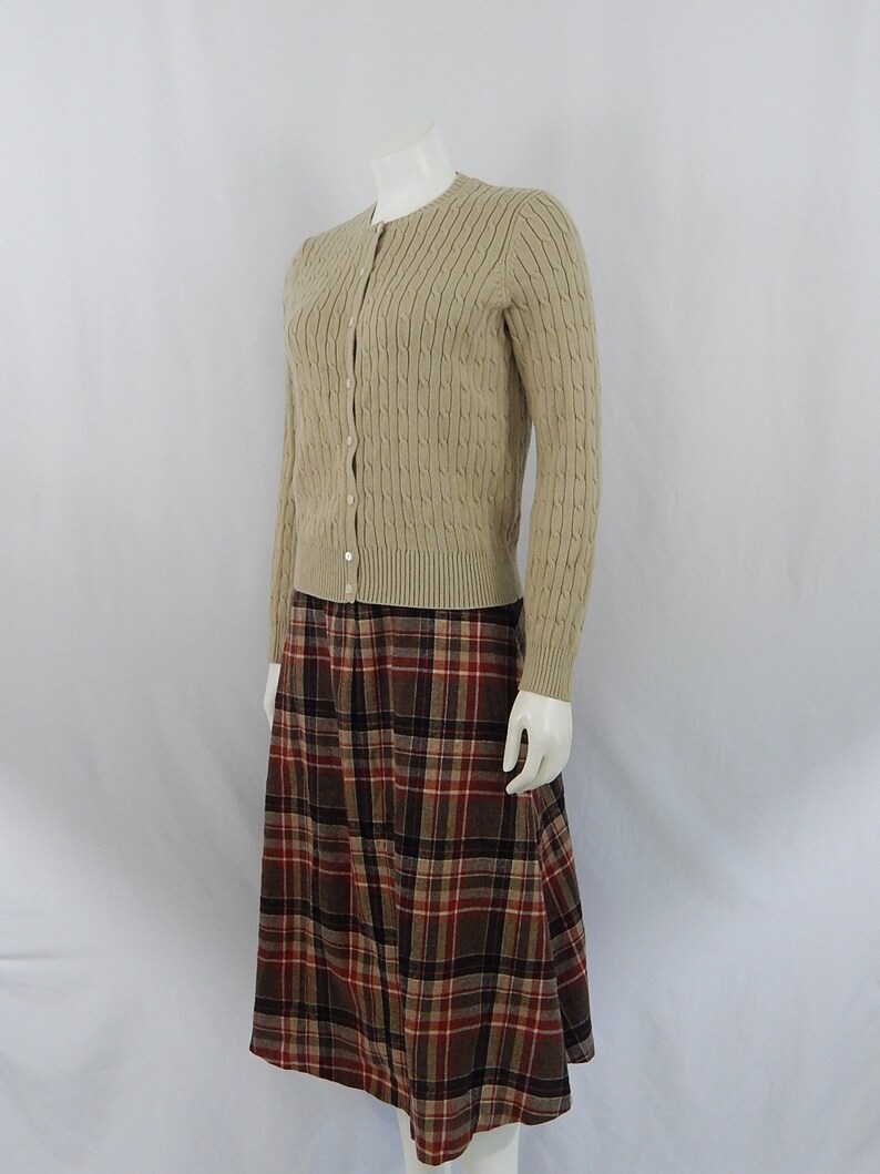 Tan Cotton Cardigan Sweater Small S Eddie Bauer 90s Nineties 1990s Cotton Stretch Preppy Classic Back to School Made in Hong Kong Vintage
