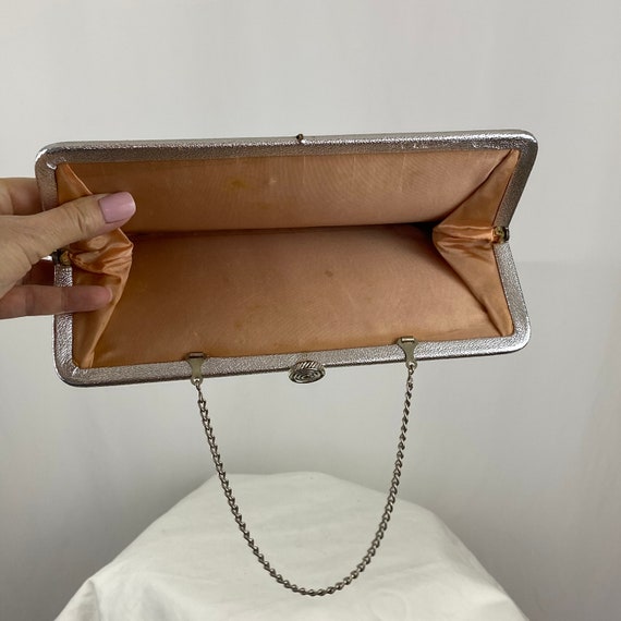 Silver Evening Bag Purse Clutch Silver Lame  Butt… - image 8