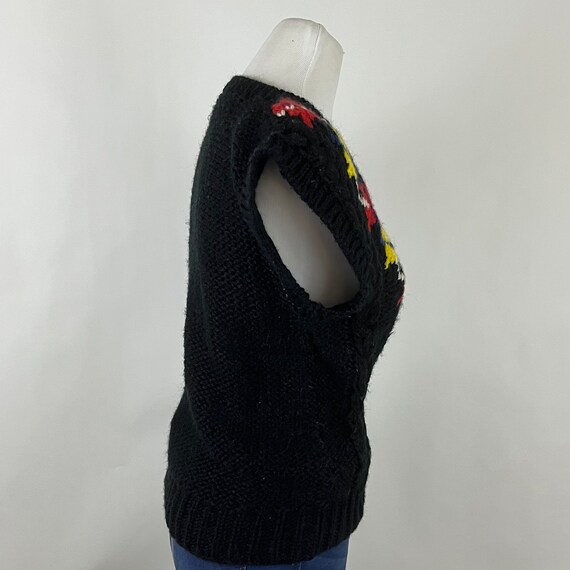 Black Argyle Knit Sweater Vest Large Women's 80s … - image 4