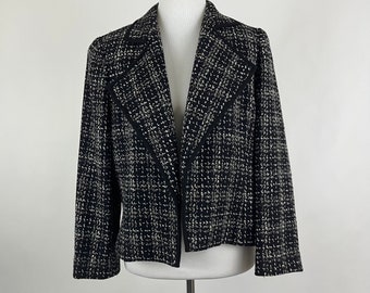 Blazer noir et blanc à carreaux surdimensionnés moyens Ellen Tracy Nineties Preppy Classic Col cranté