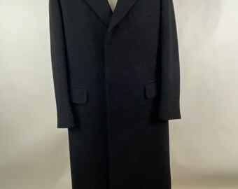 Brooks Brothers Black Coat 39R Small Overcoat Dark Gray Herringbone Single Breasted Hidden 3 Button 90&#39;s Made in USA Preppy Classic