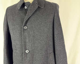 Vintage 50s Wool Twill Overcoat, Small Gray Coat, Union Made USA