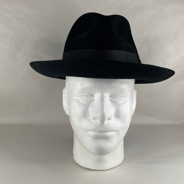 Black Felt Fedora Hat Small Medium Men's Felted Fur DiNardi Italia Mid Century Seventies Sixties