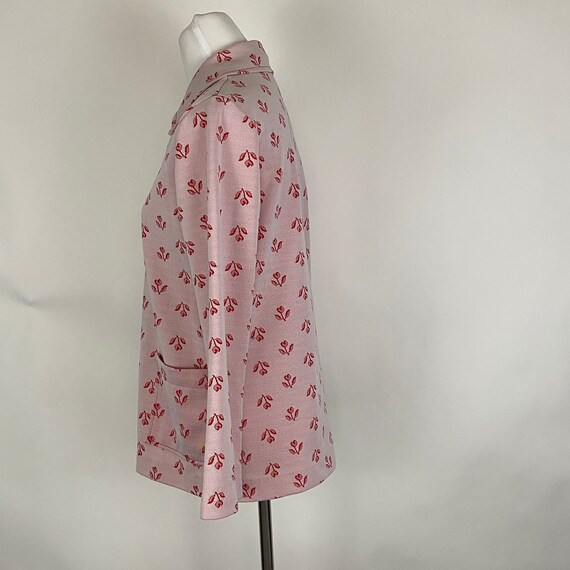 Pink 70's Polyester Blouse Small Red Roses Large … - image 2
