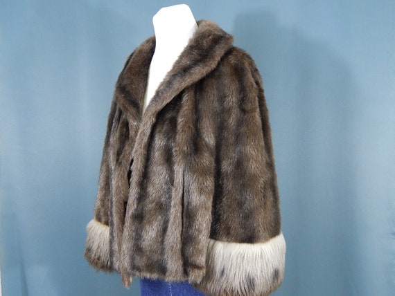 Brown Faux Fur Cape Small Stole Jacket Prom Forma… - image 3