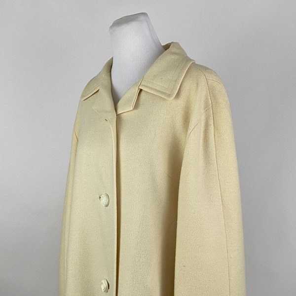 Butter Yellow Fifties Manteau XL Extra Large Laine Crantée Col Manches Longues 50's Judy Nell Overcoat Mod Col Large White Buttons Volup