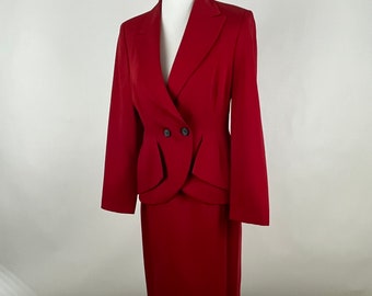 Red Skirt Suit Small Nineties Crisca Escada Cherry Red 2 Piece Jacket Blazer Straight Skirt Shoulder Pads Career Power Suit