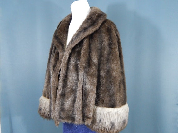 Brown Faux Fur Cape Small Stole Jacket Prom Forma… - image 1