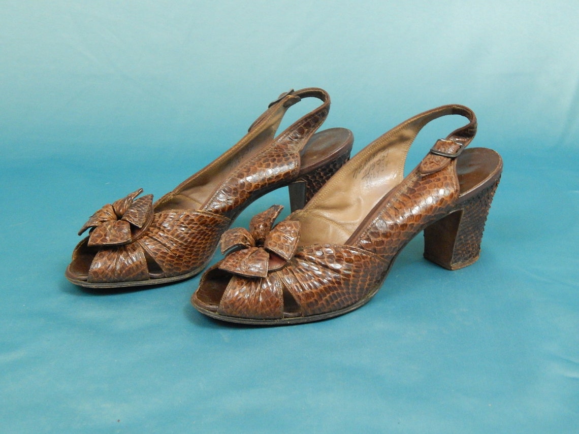 Brown Peep Toe Pumps 7.5 AAAA Snake Skin Slingback Shoes | Etsy