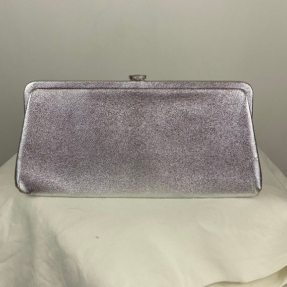 Silver Evening Bag Purse Clutch Silver Lame  Butt… - image 5