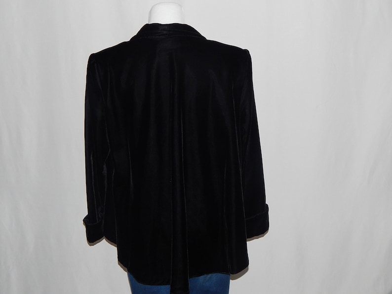 Steampunk Black Velvet Jacket PL Petite Large Drape Front Long Sleeve Cuff Sleeve Alex Evenings 80/'s Eighties Formal Prom