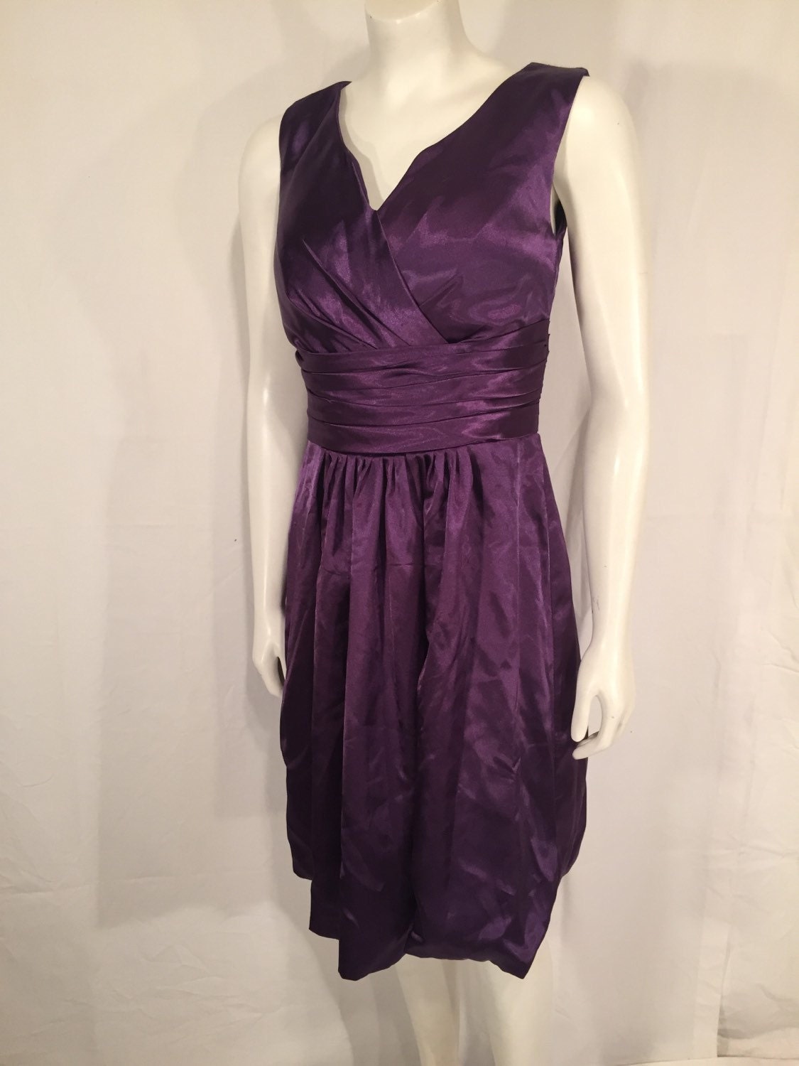 Purple Sleeveless Dress Small S Satin V Neck Ruched Front - Etsy