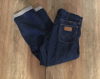 Wrangler mamá Jeans 35" cintura 25" Inseam Dark Wash 90's senoventas cuffed bottom