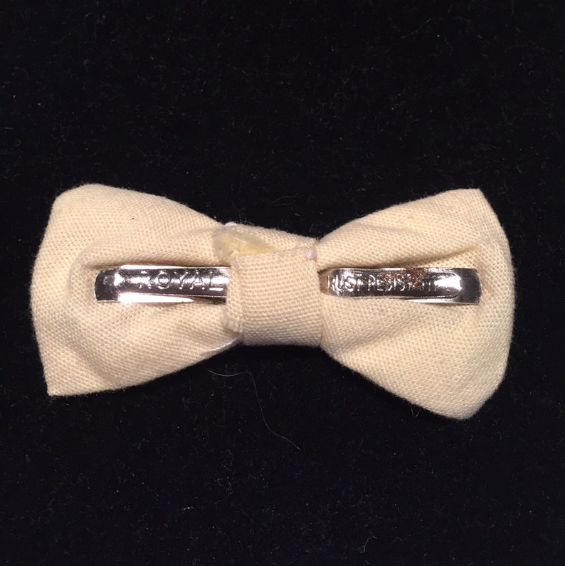 Pale Yellow Bow Tie Boys Clip On 60's Sixties Plain Weave Bowtie image 2